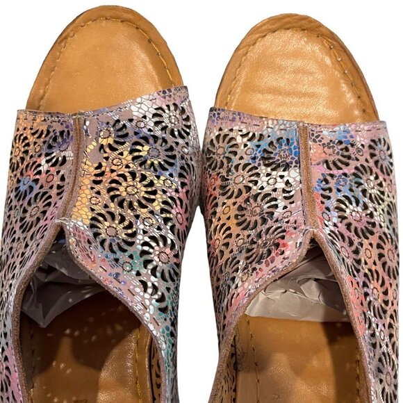 BONAVI Genuine Leather Lace Cutout Slingback Wedge Open Toe Sandals - Picture 5 of 10